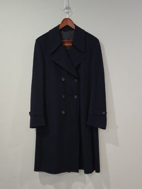 Vintage Shipley Wool Double-Breasted Long Navy Overcoat/Trench Coat Hudson's